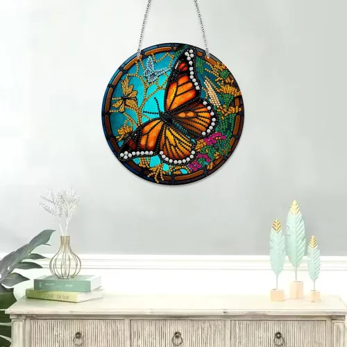 Miniatura 3 de LUSandy Kit de pintura de diamante de mariposa 5D para bricolaje, letrero de arte de pared, diseño de mariposa, diamante, atrapasoles, adorno