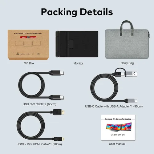 Miniatura 10 de Extensor de pantalla para laptop de 14 pulgadas, monitor portátil FHD 1200P IPS para portátiles de 12 a 16.5 pulgadas, extensor de monitor