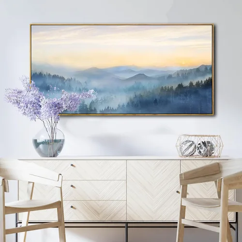 Miniatura 5 de YJYart Arte de pared de árbol para sala de estar, bosque y naturaleza, pintura de 20 x 40 pulgadas, enmarcado, paisaje, impresión en lienzo