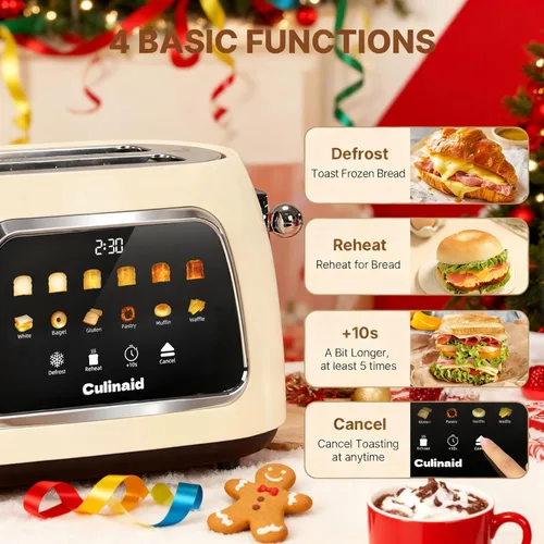 Miniatura 2 de Tostadora de 2 Rebanadas con Pantalla Táctil Inteligente, Tostadora Digital Retro de Acero Inoxidable con Ranura Extra Ancha de 1.5'', Función