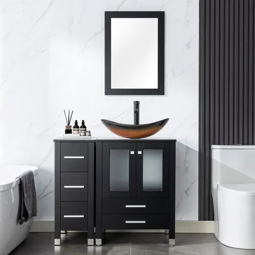 Miniatura 24 de LUCKWIND 36" Bathroom Vanity Combo with Sink, 24"+12.6" Width, Painted Bathroom Storage Cabinet with 5 Drawers, Including Tempered Glass Round