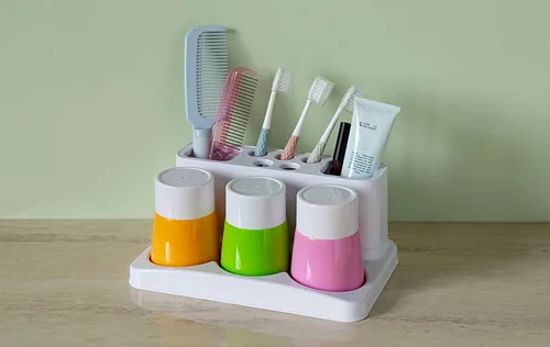 Miniatura 7 de Aebeky Juego familiar para cepillo de dientes para niños, organizador de almacenamiento de baño (naranja+azul+rosa)