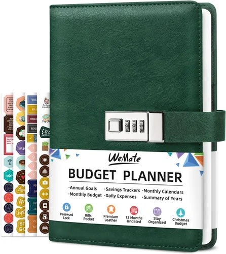 WEMATE Agenda de presupuesto 2025 con cerradura, libro de presupuesto mensual con cuaderno de seguimiento de gastos, planificador financiero sin