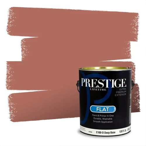 Miniatura 358 de Prestige Paints Pintura exterior e imprimación en uno, 1 galón, plano, coincidencia comparable de Valspar* Amber Rose*