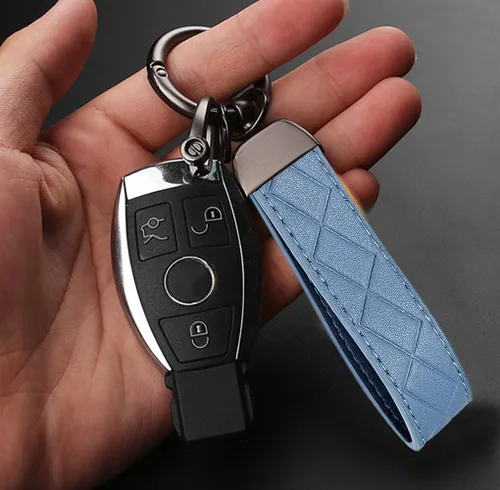 Miniatura 2 de Llavero de llaves de coche, llavero de cuero, llavero de coche decorativo universal, anillo en D antipérdida, llavero giratorio de 360 grados, Azul