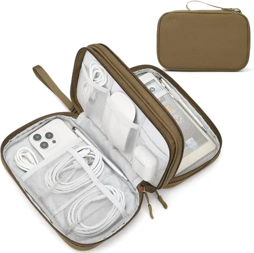 Miniatura 19 de FYY Organizador electrónico, organizador de cables de viaje, bolsa de transporte para accesorios electrónicos, portátil, impermeable, doble capa