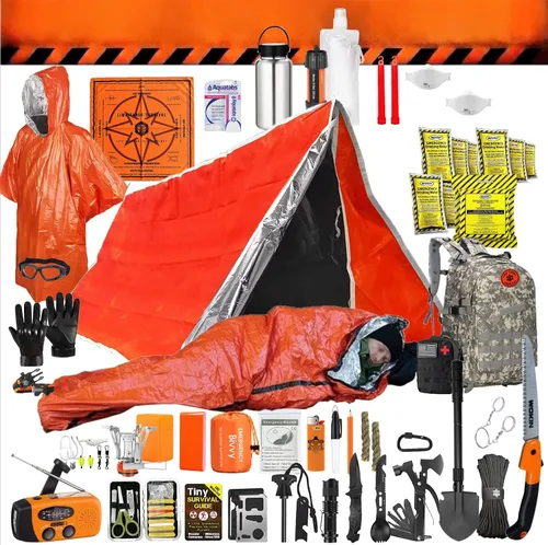 Kit de supervivencia de 48 horas – 228 piezas de equipo de supervivencia y suministros, mochila de emergencia de 45 L, primeros auxilios, filtro de