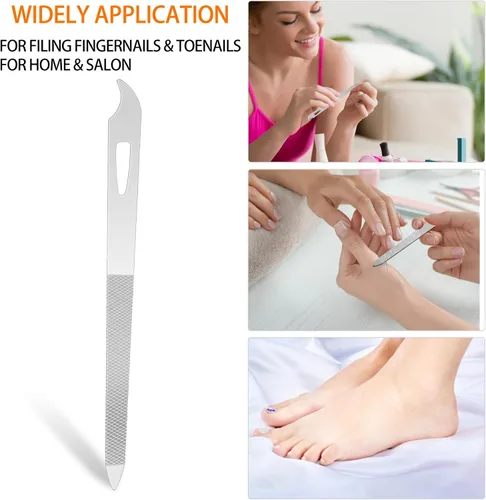Miniatura 6 de Juego de limas de uñas de acero inoxidable de 6 piezas con punta limpiadora, doble cara, duradera, profesional para uñas naturales