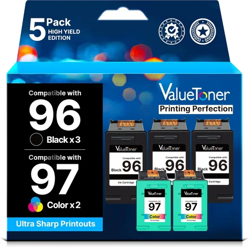 Valuetoner Cartucho de tinta remanufacturado de repuesto para HP 96 97 para DeskJet 460 5000 6000 9800 OfficeJet H470 100 6200 7000 PhotoSmart B8350