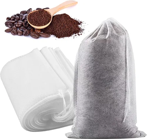 Yzurbu 100 piezas bolsas para café en frío, 6'' x 8'' bolsa de filtro desechable sin desorden con cordón para café molido y té helado