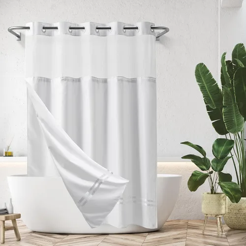 Miniatura 11 de Cortina de ducha River Dream con forro con ganchos a presión, cortina de baño sin necesidad de ganchos, de calidad hotelera, lavable a máquina, 36