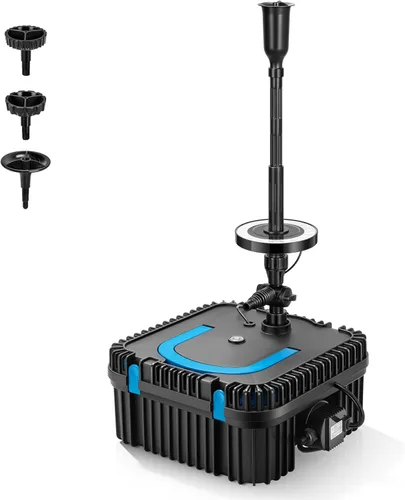 VIVOHOME Fuente de filtro de estanque RGB de 900 GPH con luces LED de 6 W, bomba de agua sumergible de 80 W con filtración multietapa para estanques