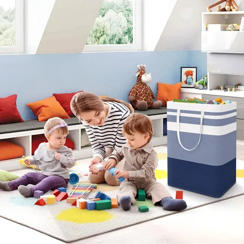 Miniatura 7 de StorageRight Cesta de lavandería plegable grande con asas de fácil transporte, cestas de ropa independientes para lavandería, dormitorio, ropa, Azul