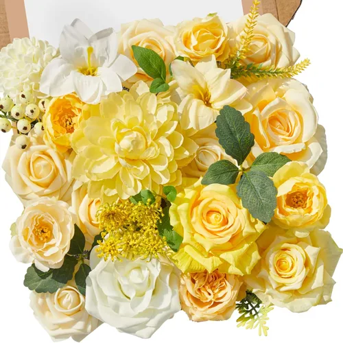 Miniatura 36 de Serwalin 2 Piezas Flores Artificiales Blancas Rosas Falsas Flores de Espuma de Seda Juego de Caja para Manualidades DIY Ramos de Pastel de Boda Un