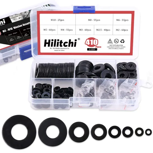 Miniatura 8 de Hilitchi Juego surtido de 640 piezas [8 tamaños] de arandela plana de acero aleado y arandela de bloqueo - Tamaño incluido: M2 M2.5 M3 M4 M5 M6 M8