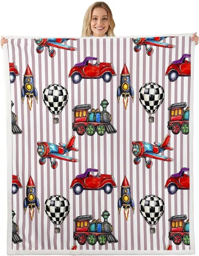 Miniatura 7 de Kids Train Flannel Blanket,Cartoon Car Bedroom Living Room Soft Cozy Fleece for Living Room Bedroom,Boys Girls Choo-Choo Train Tracks Blankets Decor