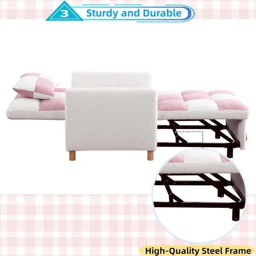 Miniatura 7 de Linique Sofá cama convertible, silla ajustable con almohada, silla multifuncional con tela de peluche suave para sala de estar, dormitorio