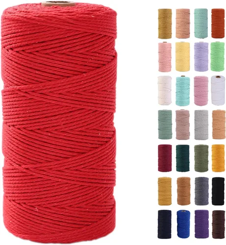 Miniatura 23 de Cordón de macramé gris rosado de 0.118 in x 109 yardas, cuerda de algodón colorido de algodón suave para colgar en la pared, colgar plantas