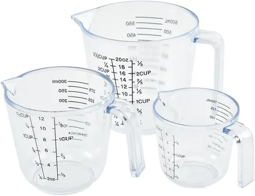 HEMOTON Juego de 3 tazas medidoras de plástico, transparente, de grado alimenticio fuerte, copa de vino líquida pesada para cocina, hornear