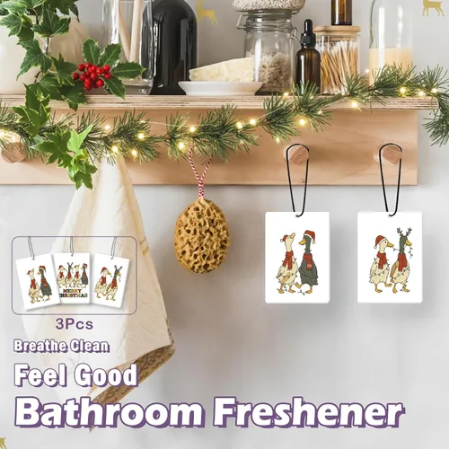 Miniatura 6 de Luces navideñas de pato de Papá Noel para automóvil, accesorios para ambientador de aire, 3 piezas, divertidos ambientadores colgantes de ganso