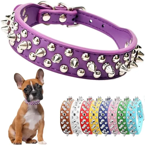 Miniatura 10 de Collar de perro con púas para perros grandes, a prueba de mordidas, collar de púas para perros y gatos, de cuero PU con tachuelas y remaches