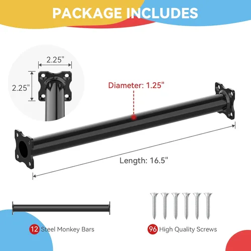 Miniatura 2 de Kit de Barras de Mono de 16.5 Pulgadas Peldaños de Escalera de Patio de Juegos para Patio Trasero Interior Exterior Niños Barras de Metal Juego