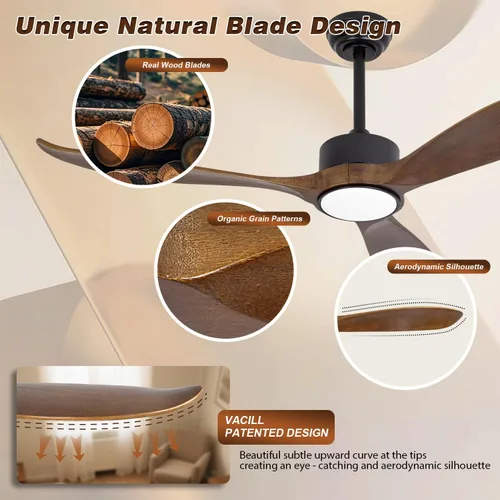 Miniatura 7 de Ventilador de techo de madera marrón de 52 pulgadas con luz y control remoto, motor de CC silencioso, 6 niveles de velocidad, luces regulables