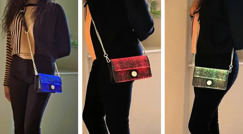 Miniatura 3 de Bolsos cruzados LED para mujer, bolso cruzado pequeño con luz, 7 colores, mini bolso para fiesta, Negro