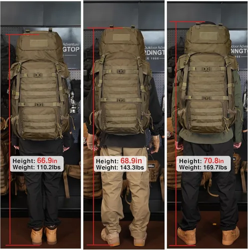 Miniatura 7 de Mardingtop 70L Mochila con armazón interno para caza, camping, senderismo; mochila con cubierta para la lluvia Verde (Ranger Green)