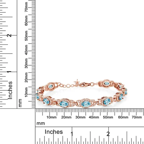 Miniatura 46 de Gem Stone King 18K Rose Gold Plated Silver Oval Gemstone Birthstone Tennis Bracelet For Women Oval 6X4MM 7 Inch With 1 Inch Extender Fine