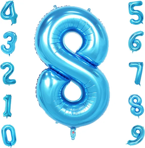 Miniatura 8 de Globos de números azul claro de 40 pulgadas, globos de aluminio de Mylar con helio para cumpleaños, globo número 6 para decoración de fiestas