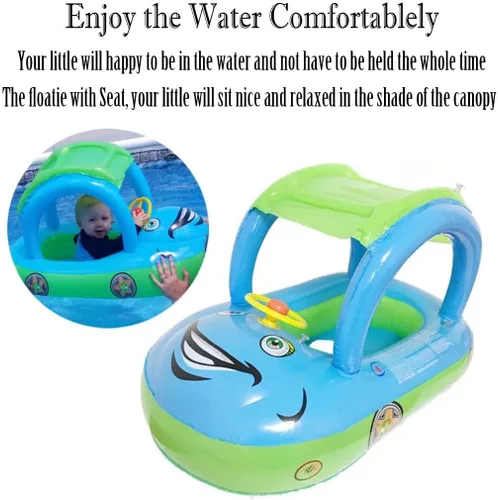 Miniatura 5 de Flotador de piscina para bebé con dosel de verano, volante, sombrilla de natación, anillo de natación para automóvil, juguetes inflables, asiento