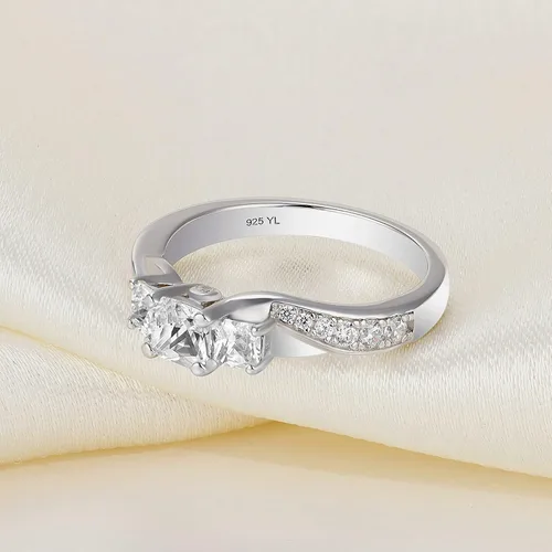 Miniatura 6 de YL - Anillos de boda de plata de ley para mujer, 3 piedras de nacimiento transparentes