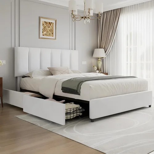 Miniatura 39 de VECELO - Base de cama tamaño individual con cabecera tapizada, plataforma con soporte de listones de madera de alta resistencia, no necesita somier