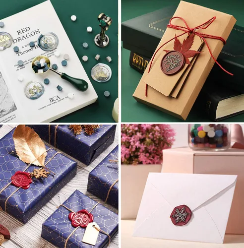 Miniatura 7 de Cuentas de cera de sellado, 350 cuentas de cera negra con 2 velas blancas y 1 cuchara para derretir cera, ideal para invitaciones de boda, paquetes