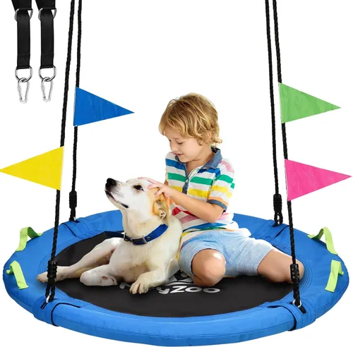 HeyZoo Columpio de Árbol, Columpio de Platillo Volador de 102 cm para Niños, Capacidad de Peso de 406 kg, con Correas Ajustables para Colgar, para