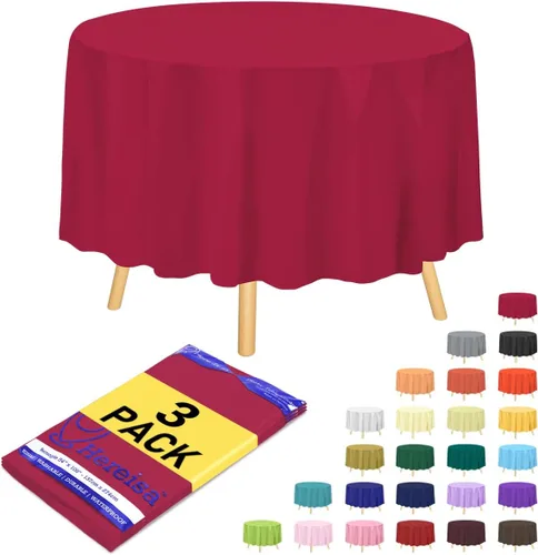 Brand - Mantel de plástico desechable redondo de cereza de 84 pulgadas (paquete de 3), cubierta decorativa para fiestas y eventos