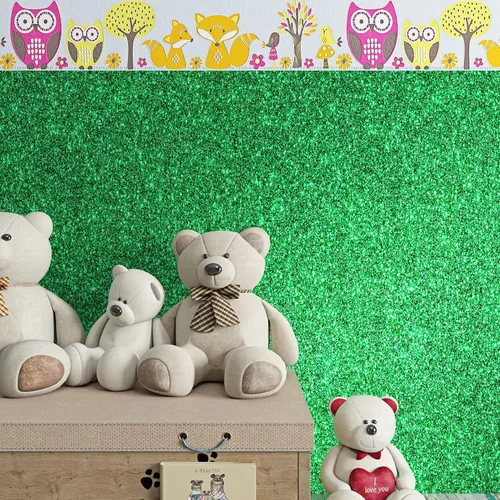 Miniatura 5 de FunStick Papel tapiz de purpurina verde irlandés para despegar y pegar para dormitorio, niños, papel adhesivo con purpurina verde extraíble, papel