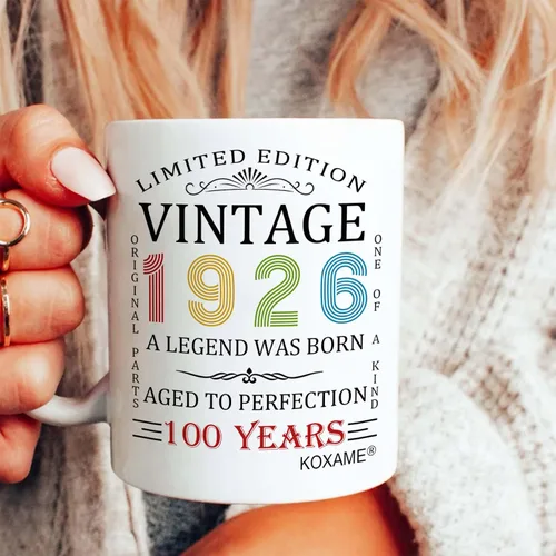 Miniatura 6 de Regalos de cumpleaños número 100 para hombres, taza de café vintage de 1926 de 11 onzas para mujeres, regalo de broma para hombre de 100 años