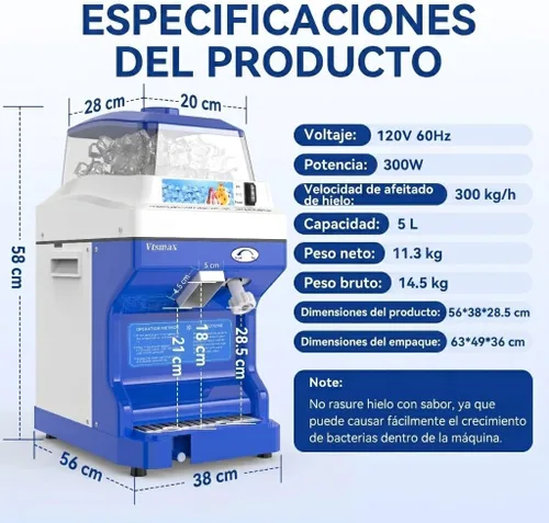 Miniatura 6 de Máquina de afeitar de hielo eléctrica, máquina de hielo afeitado de 300 W, máquina de hacer cono de nieve ajustable de grosor 661 libras/hora