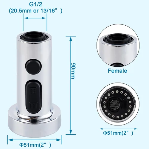 Miniatura 3 de Cabezal rociador universal para grifo de cocina, boquilla de repuesto de rociador de fregadero de cocina de 3 funciones, 10 adaptadores compatibles