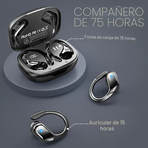 Miniatura 4 de Auriculares inalámbricos, auriculares deportivos Bluetooth 5.4 2026 nuevos auriculares Bluetooth con estéreo de 75 horas, 4 micrófonos ENC, Azul