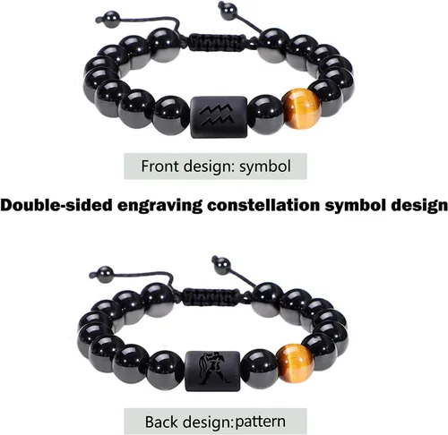 Miniatura 51 de SUMMER LOVE Father's Day Gifts Zodiac Bracelet for Men Women 10mm Natural Black Onyx Stone Star Sign Constellation Beaded Protection Bracelet