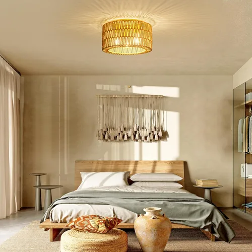 Miniatura 7 de Lámpara de techo de ratán, 3 lámparas de techo tejidas bohemias modernas, lámpara de techo bohemia de montaje empotrado para dormitorio, sala