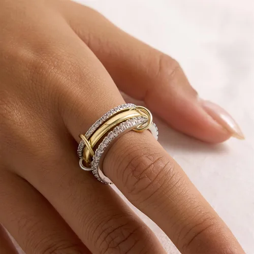 Miniatura 4 de Anillos apilables para mujer, chapados en oro de 18 quilates, juego de 3 anillos con circonita cúbica, juego de anillos plateados y dorados