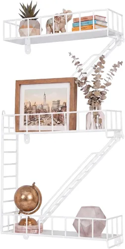 Miniatura 11 de Zonon Estante de pared de escape de incendios, estantes de escalera de metal, decoración de pared, estantes flotantes, estante de figura de acción
