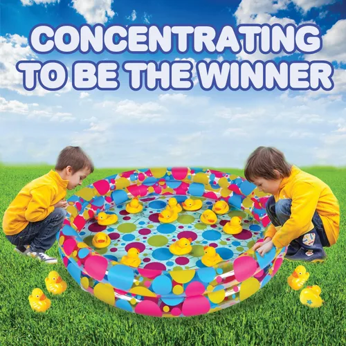 Miniatura 9 de Gamie Juego de juego de estanque de patos y dardos para niños, incluye 20 patos de plástico con números y piscina inflable de 3 x 6 pulgadas e