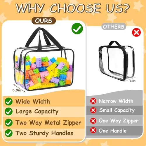 Miniatura 5 de Bolsas de almacenamiento de juguetes extra grandes de 12.6 x 9.25 x 6.9 pulgadas, 6 paquetes de bolsas organizadoras de juguetes transparentes