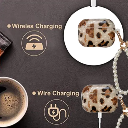 Miniatura 4 de Funda para Airpods de 3ª generación 2021 con llavero de perlas para mujeres y niñas, accesorios compatibles con funda de carga AirPods de 3ª Leopard