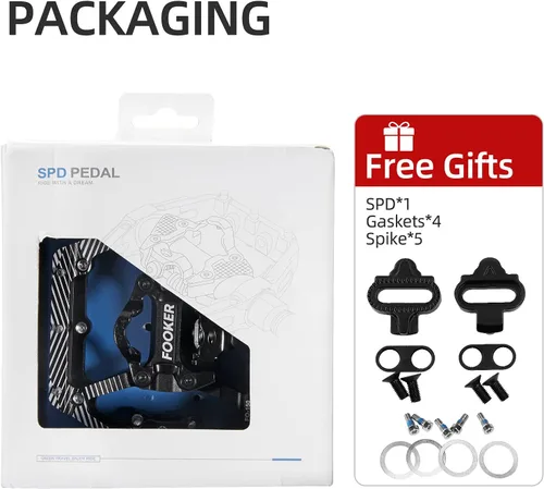 Miniatura 7 de FOOKER Pedales de bicicleta de montaña MTB, plataforma plana de 3 rodamientos, compatible con doble función sellada de aluminio sin clipless pedales